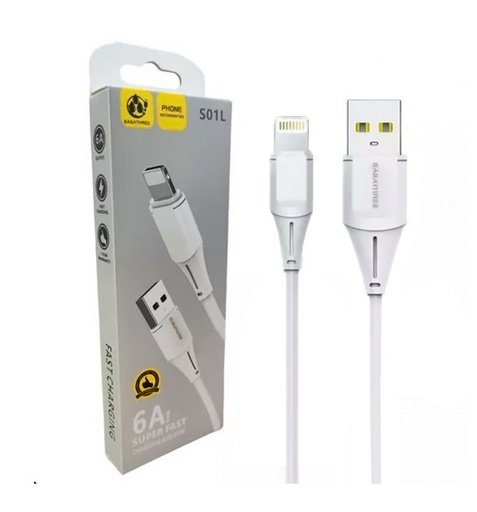 6976883930113 Cable Super Fast 6A Usb-Lightning S01L White - Imagen 1