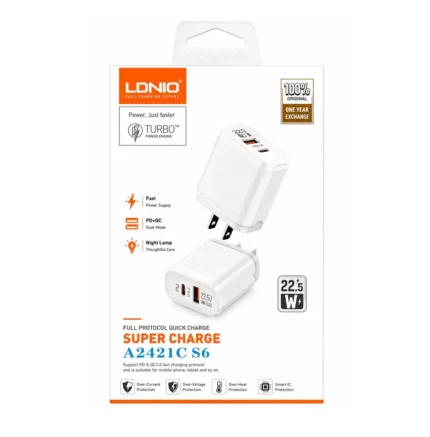 Cargador De Pared Con Cable USB Lightning 18W 1 Puerto USB-A Blanco A1204Q