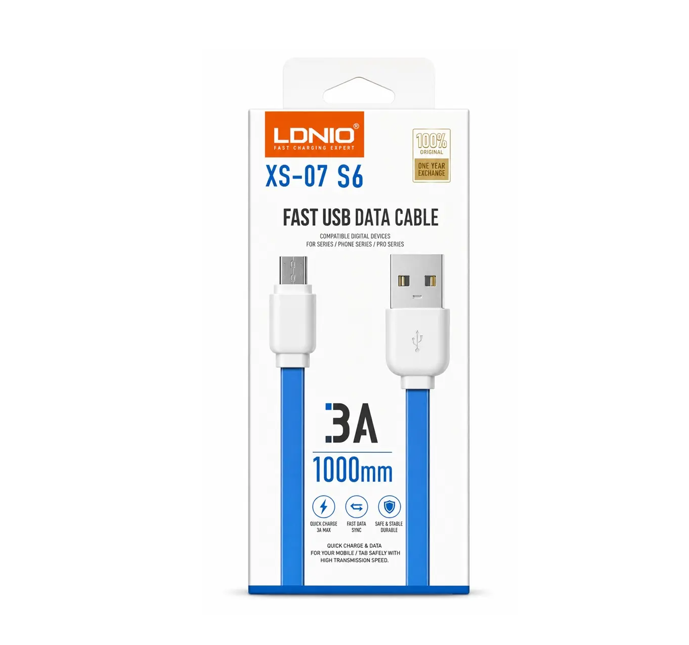 300023 Cable USB-A A Micro-USB 3A 1M Azul XS-07 S6 - Image 1