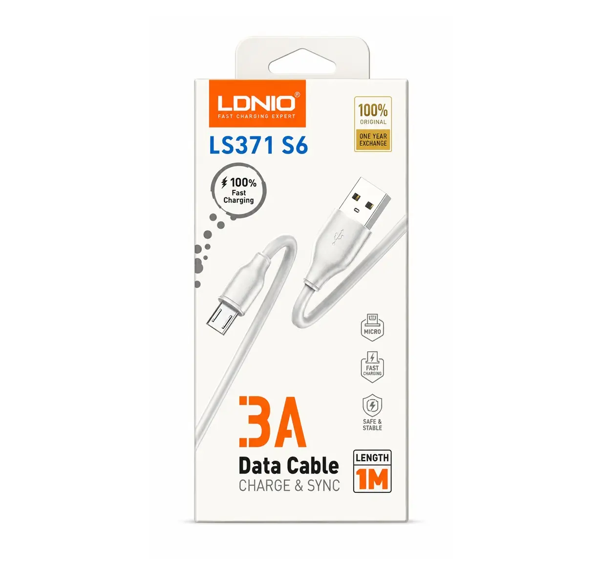 34154 Cable USB-A A Micro-USB 3A 1M Blanco LS371 S6 - Image 1