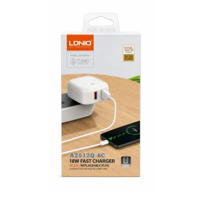 Cargador Rápido De 18W Con Enchufe Reemplazable 2 Puertos USB Cable Ligthning USB Blanco A2512Q