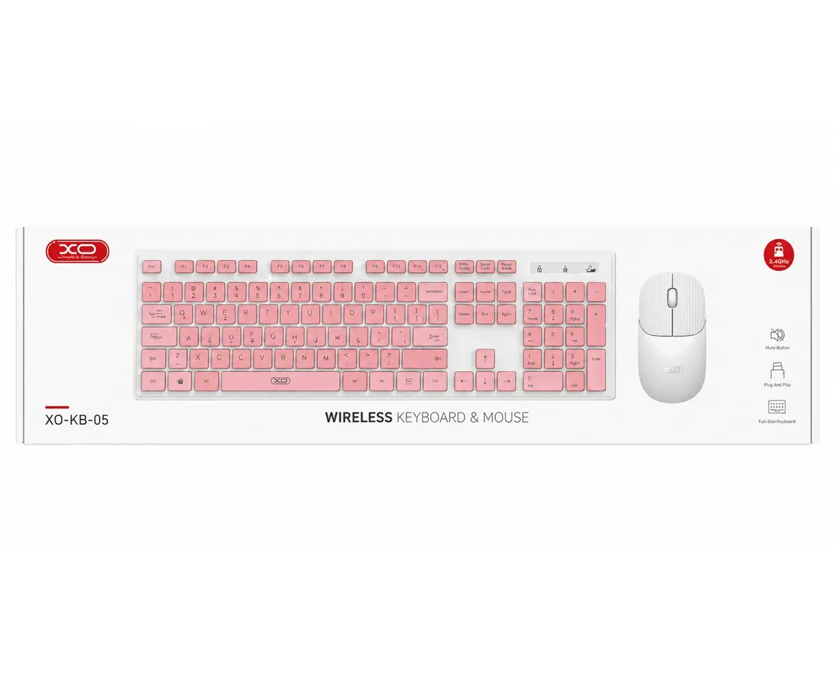 6920680858095 Teclado Y Ratón Inalámbricos 1200dpi Color Rosa XO-KB-05 - Image 1