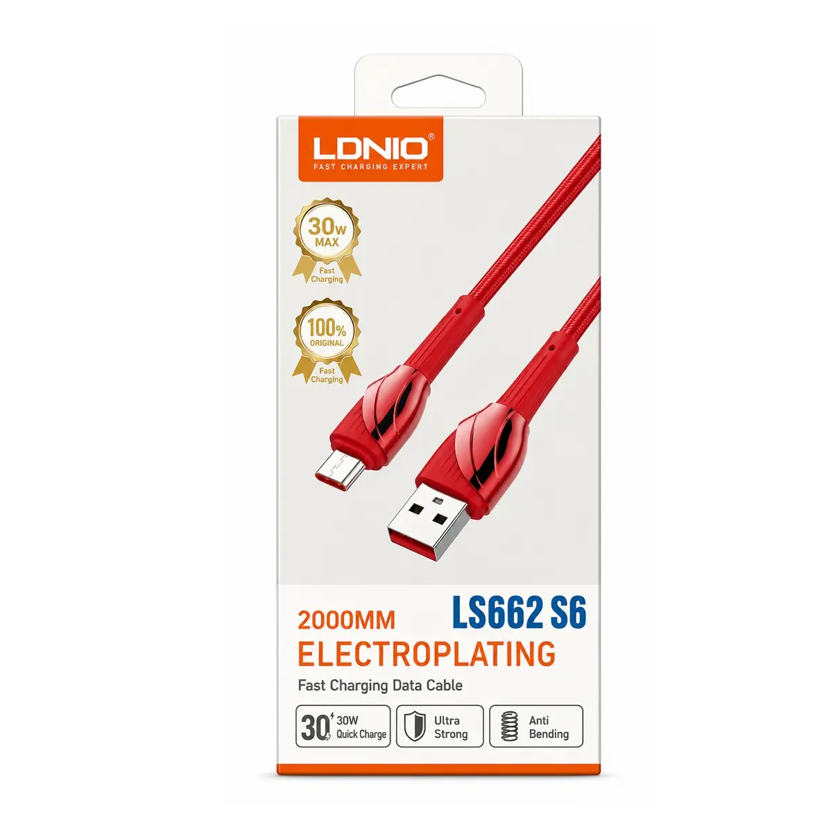 6933 Cable Carga Rapida USB-A A Micro-USB 2M 30W LS662 S6 Rojo - Image 1