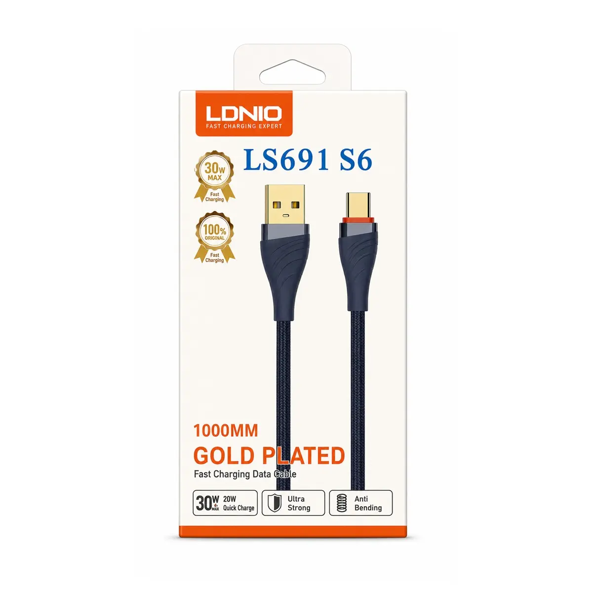 6933138600535S Cable Carga Rapida USB-A A Tipo-C 1M 30W LS691 S6 - Image 1