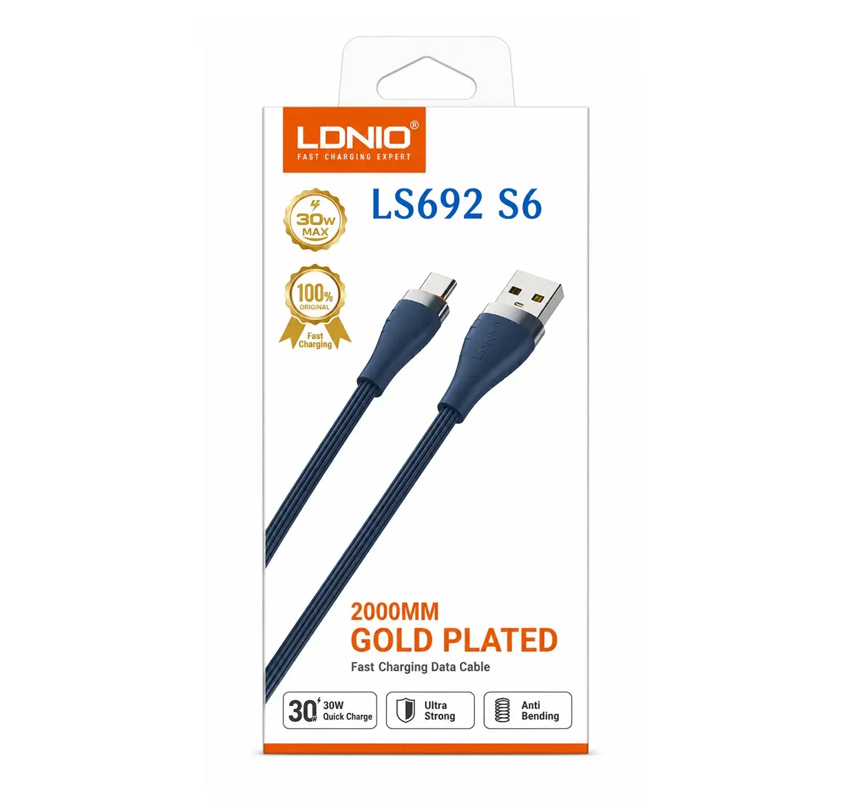6933138600542S Cable USB-A A Micro-USB De 30W 2M Gold Plated LS692 S6 - Image 1