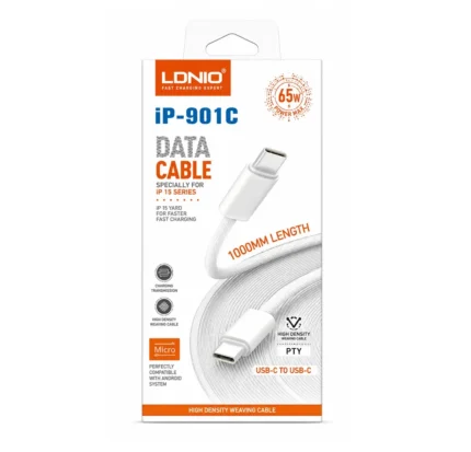 Cable Tipo-C A Tipo-C De Carga Rapida 65W Blanco 1M IP-901C