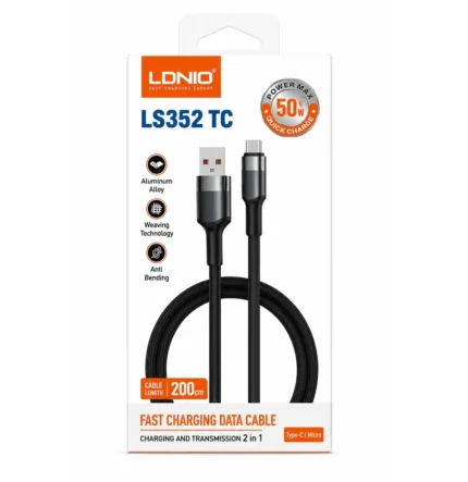 Cable Carga Rapida De 50W 2M LS352 TC Negro