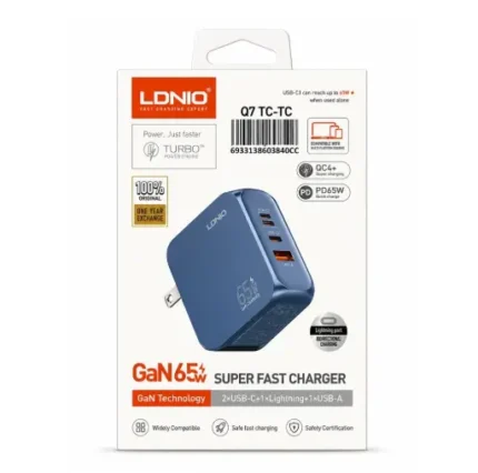 Cargador Rápido USB PD Tipo C GaN 65W Q7 TC-TC