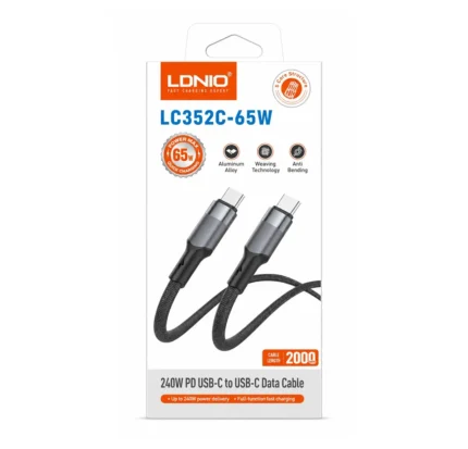 Cable Tipo-C A Tipo-C De Carga Rapida 65W Negro 2M LC352C