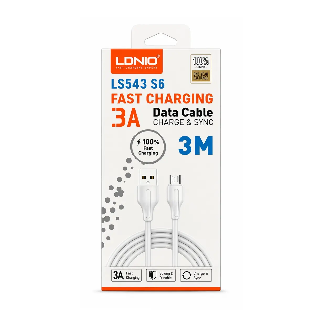 6933138691267S Cable Carga Rapida USB-A A Micro-USB 3M 3A LS543 S6 - Image 1
