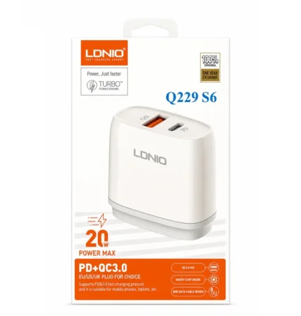 Cargador 20W Power Max PD+QC3.0 Blanco Q229 S6